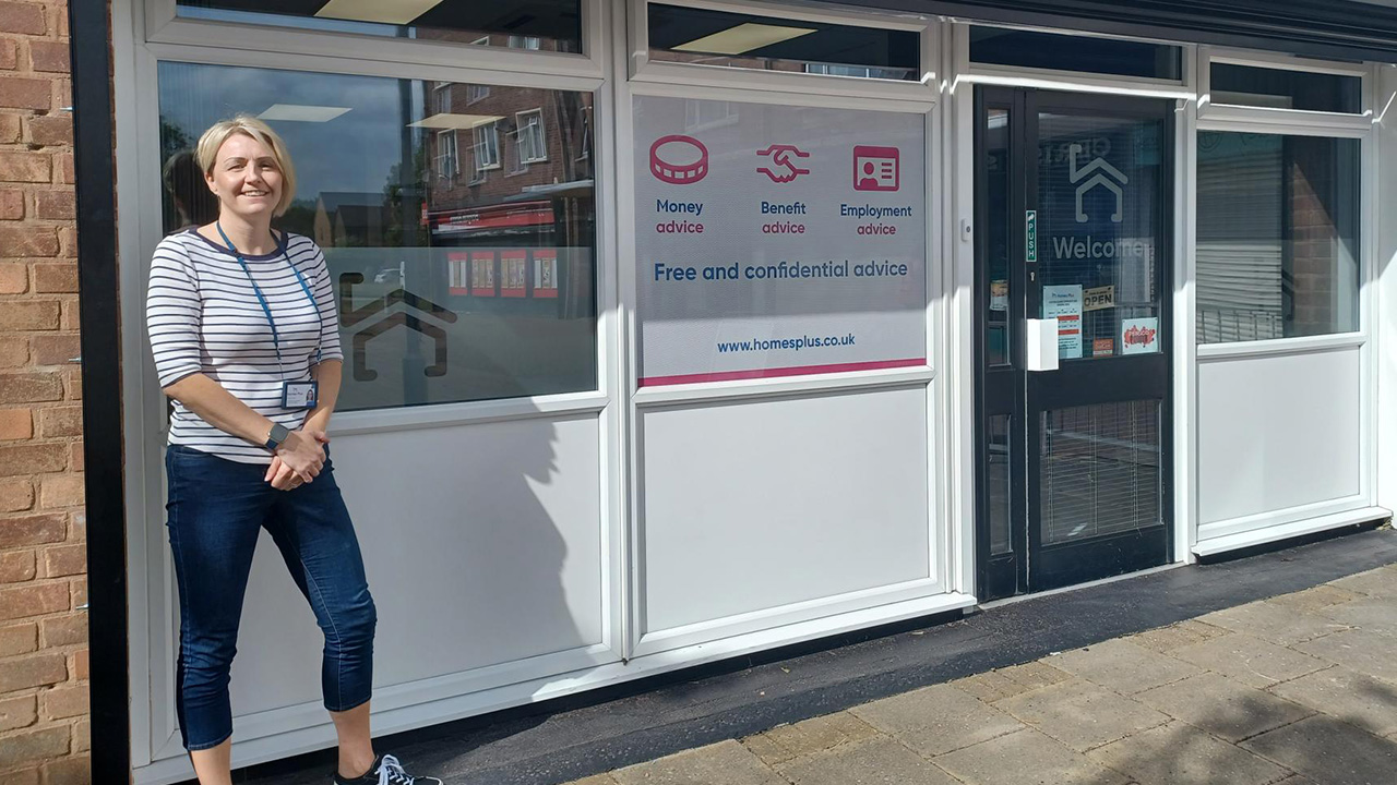 Claire stood outside the Burton Square Community Hub