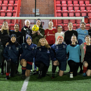 Stafford Soccer Mums FC members group shot with Samantha Allcott from Homes Plus